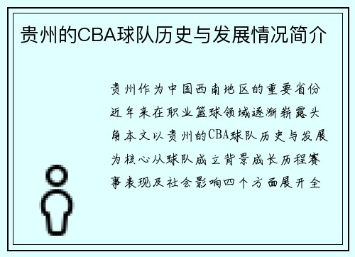 贵州的CBA球队历史与发展情况简介